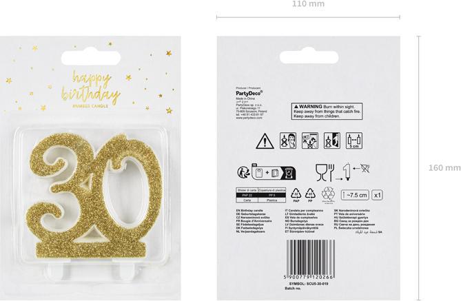 Produktbild Partydeco Geburtstagskerze 30 mit Glitter (1 x)