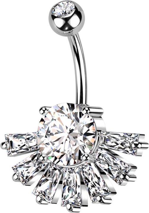 Star Piercing Banane silber mit Kugel Kristall silber und Fächer Kristalle Baguette silber (Messing, Chirurgenstahl 316L)