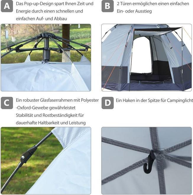Actual product image Swisshandel24 Camping tent 3-4 person tent family tent dome tent 210T PU 3000mm easy setup steel gla (Dome tent, 4 persons)
