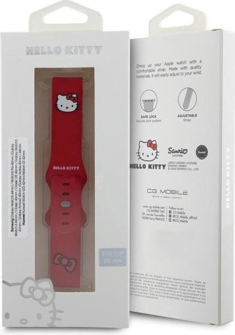 Produktbild Hello Kitty Pasek Uniwersalny HKUWMSCHBLR Silicone Kitty Head czerwony/red 20mm (20 mm, Silikon, Edelstahl, 44mm)