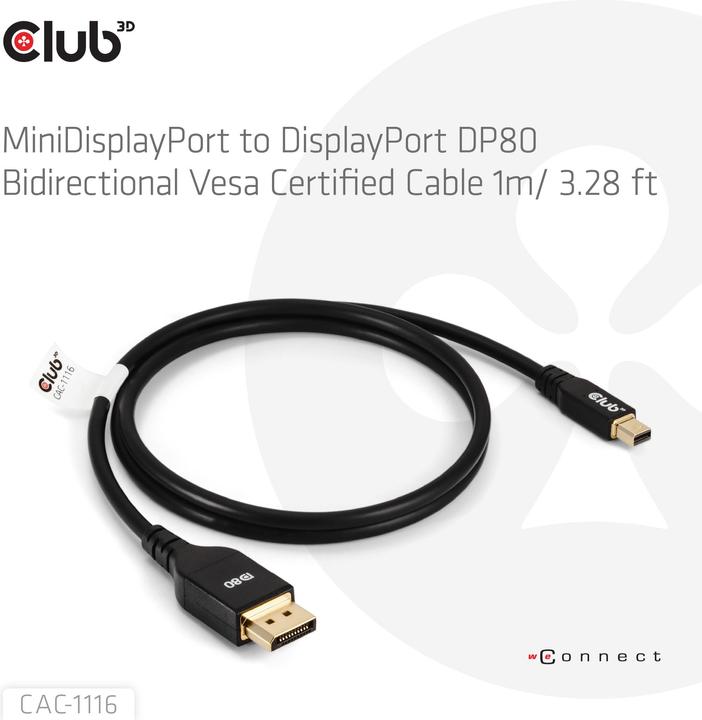 Image du produit Club 3D Câble Club3D Mini DP <> DisplayPort DP80 1m St/St retail (1 m, DisplayPort)