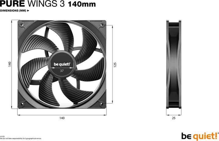 Actual product image be quiet! Pure Wings 3 140x140x25 (140 mm, 1 x)
