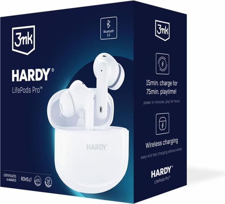 Actual product image 3MK Hardy LifePods Pro słcuhawki bezprzewodowe Bluetooth 5.3 ANC białe/white (ANC, 6.50 h, Wireless)