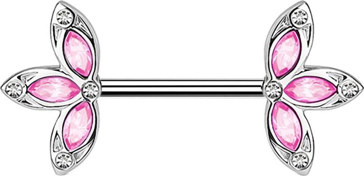 Image du produit Star Piercing Barbell silber mit drei Blütenblatt pink (Acier chirurgical 316L, Laiton)