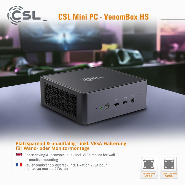 Actual product image CSL Mini-PC VenomBox 8845HS / 96GB / 2000 GB M.2 SSD / Win 11 Pro (AMD Ryzen 7 8845HS, 96 GB, 2000 GB, Radeon 780M)