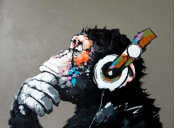 Produktbild Figured'Art Malen nach Zahlen "Affe mit Kopfhörer" 40 x 50 cm, auf Keilrahmen