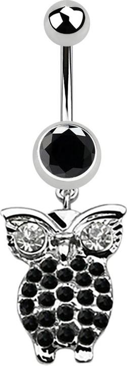 Produktbild Star Piercing Banane silber mit Anhänger Eule und grossen Augen schwarz (Chirurgenstahl 316L, ohne Messing)