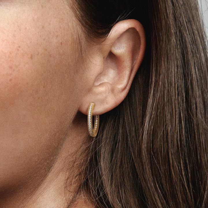 Actual product image Pandora Logo & Pavé Hoop (Gold plated, Metal)