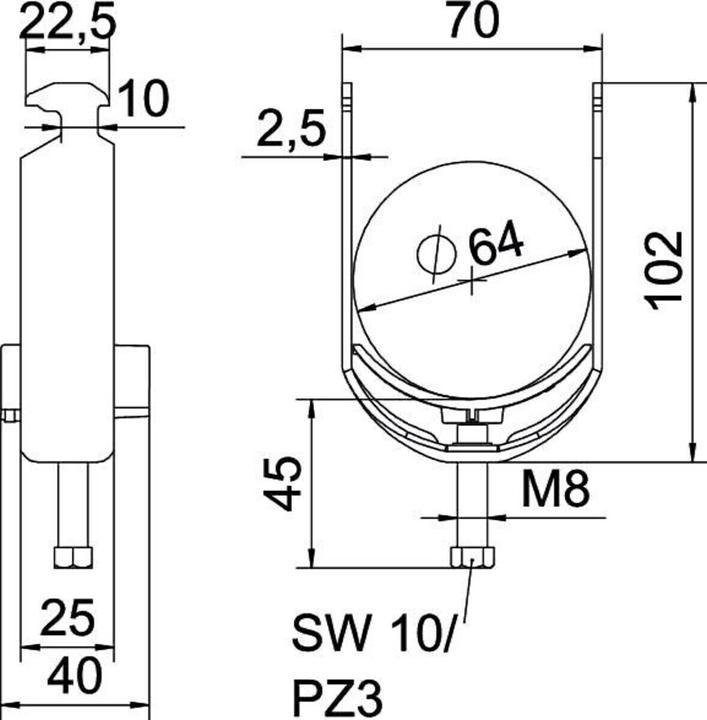 Produktbild OBO Bettermann BS-H1-K-64 FT Bügelschelle 2056 58-64mm tauchfeuerverzinkt 1186262