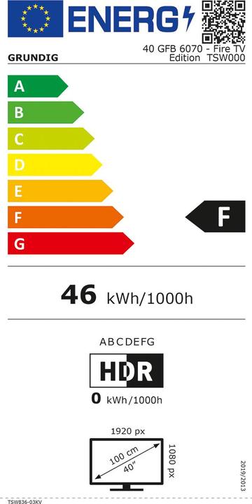 Energy Label Grundig 40 GUB 6070 Fire TV (40", LED, Full HD)