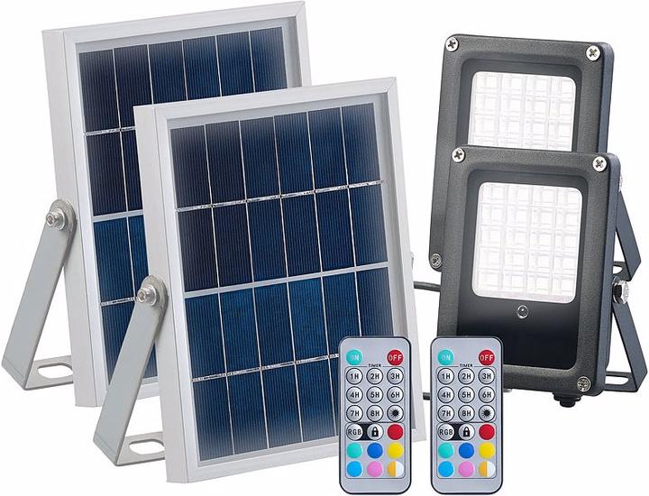 Actual product image Luminea Set of 2 solar LED floodlight for outdoor incl. remote control (IP65)