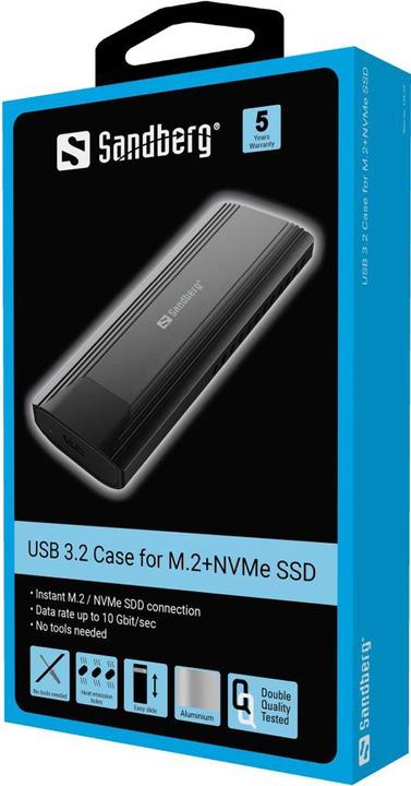 Produktbild Sandberg USB 3.2 Gehäuse für M.2+NVMe SSD (M.2, M.2 2230, M.2 2242, M.2 2260, M.2 2280)