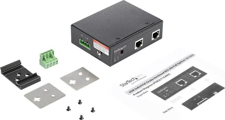 Actual product image StarTech Industrial Gigabit PoE Splitter - 90W High Speed Power-over-Etherne (1 Ports)