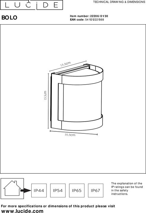 Image du produit Lucide BOLO - Applique Extérieure - 1xE27 - IP44 - Opal 22206/01/30 (E27, IP44)
