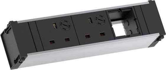 Produktbild Bachmann 912.045 - 0,1 m - 2 AC-Ausgänge - Aluminium - Schwarz - Grau - 217 mm - 1 Stück( (2 x, CEE 7/3, BS 1363, 0.10 m)