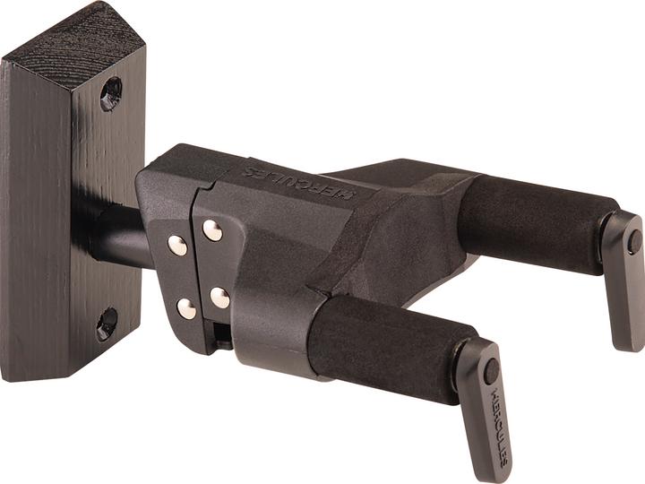 Hercules GSP38WBK PLUS Guitar Wall Holder with Wooden Plate black, short (Ukelele, Mandolin, Electric guitar)