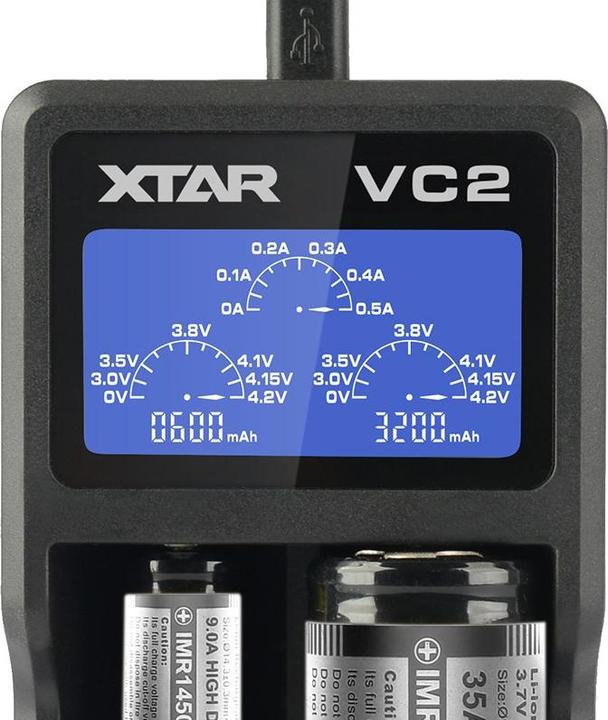 Actual product image Xtar VC2 Micro USB Charger, Li-Ion, 2 slot, LCD Display (1 pcs., AAA, Battery + charger)