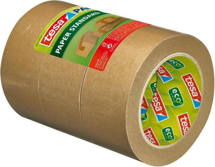 Produktbild tesa 3x tesapack PAPER STANDARD Verpackungsband - 56 % biobasiertes Material - recyclingfreundlich (50 mm)