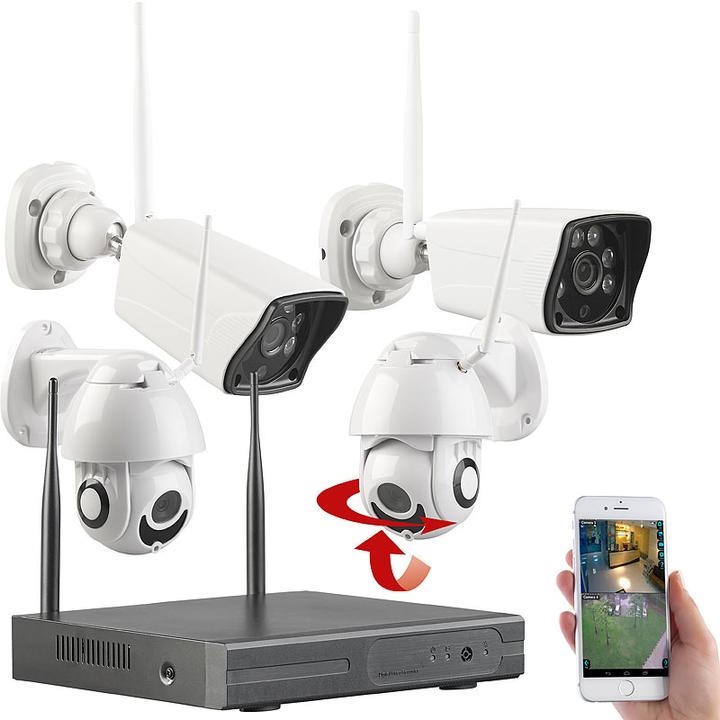 Image du produit VisorTech Ensemble de surveillance sans fil : enregistreur HDD et 2 caméras standard et 2 caméras PTZ chacune.