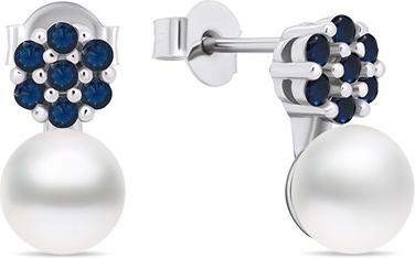 Brilio Silver - Unmissable pearl earrings withue zircons EA612WB