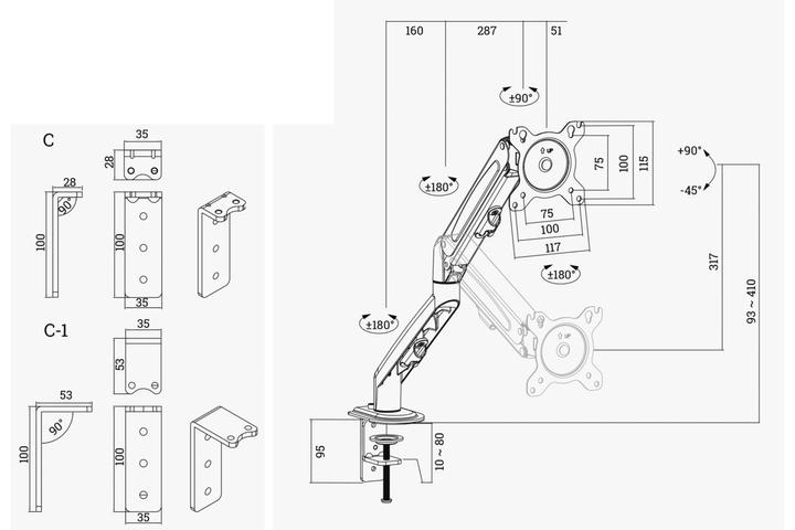 Actual product image OK-Line Monitorarm, schwarz (Table, 32.01")