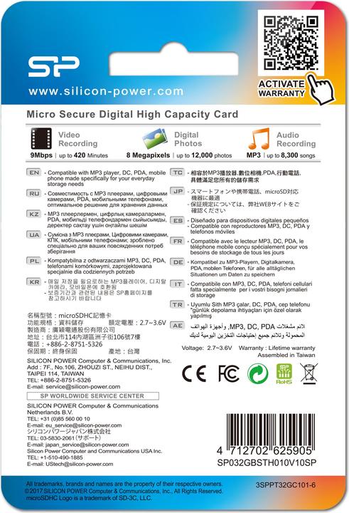 Immagine prodotto Silicon Power SP032GBSTH010V10-SP (32 GB, microSDHC, U1, UHS-I)
