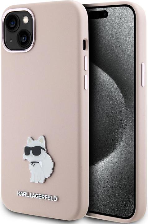 Actual product image Karl Lagerfeld KLHCP15SSMHCNPP iPhone 15 6.1" różowy/pink Silicone Choupette Metal Pin (Apple iPhone 13, Apple iPhone 14, Apple iPhone 15)