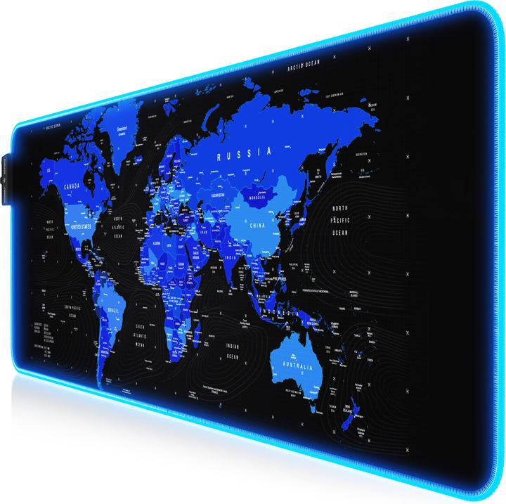 Titanwolf RGB Gaming Mauspad, Mausmatte XL 800 x 300mm verbessert Präzision & Geschwindigkeit, Weltkarte blau