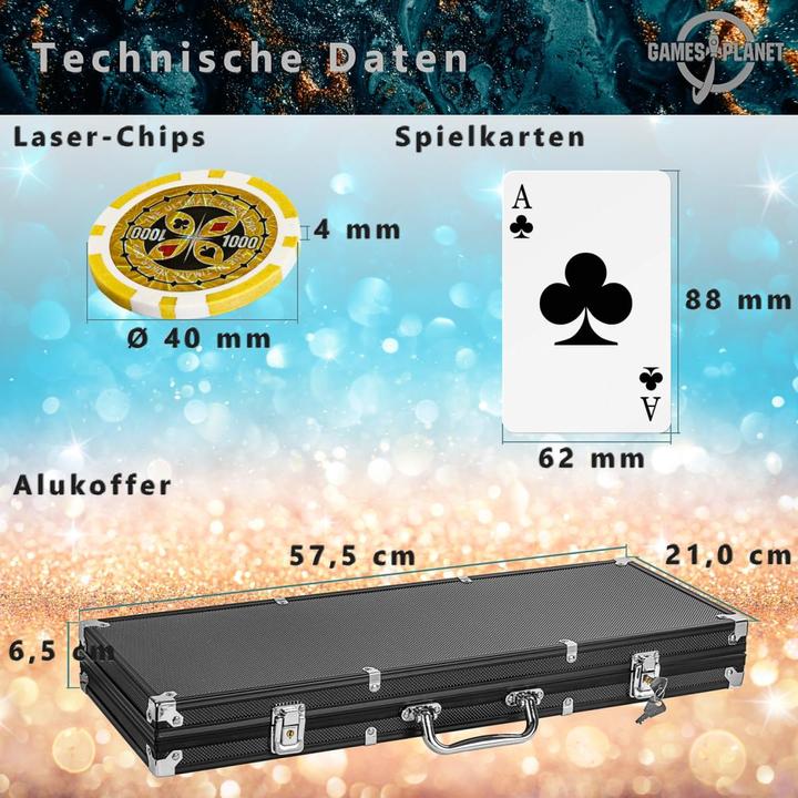 Image du produit Games Planet Mallette de poker, 500 jetons laser, édition noire