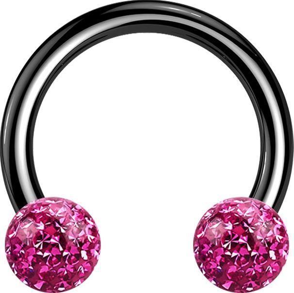 Immagine prodotto Star Piercing Micro Circular Barbell nero con due sfere di cristallo rosa strato protettivo epossidico (senza ottone, Titanio G23)