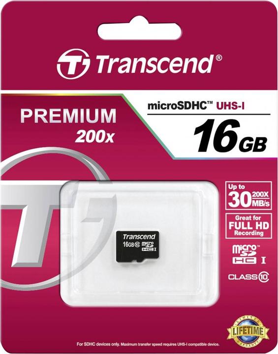 Produktbild Transcend SDHC CARD MICRO 16GB CLASS 10 (16 GB, SDHC, U1)