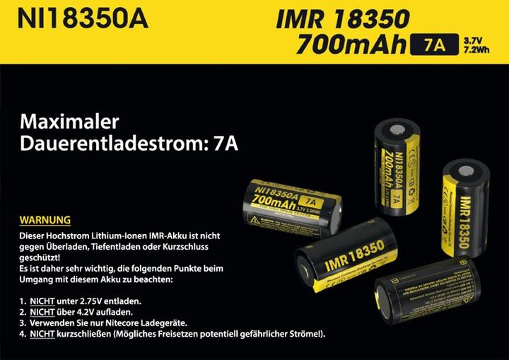 Produktbild Nitecore 18350 Li-Ion IMR Akku