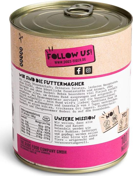 Immagine prodotto Dogs'n Tiger Cibo umido per la sera 800g (Adulto, 1 pz., 800 g)