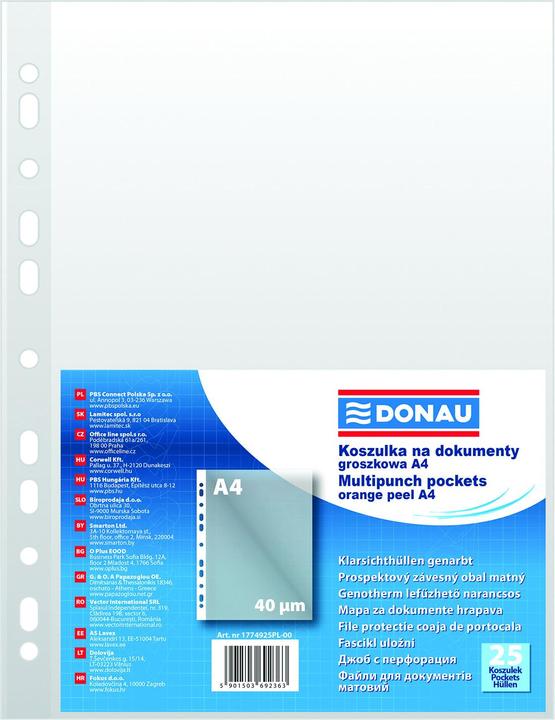 Actual product image Donau brochure pockets, pp, a4, orange peel, 40 mic, 25 pcs (A4, 25 x)