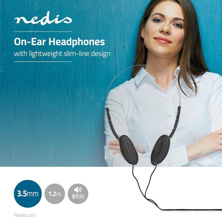 Actual product image Nedis On-ear headphones Wired 1.2 m Black, one-size, HPWD1101BK (Cable)