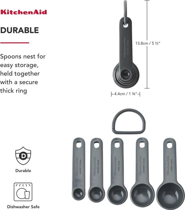 Image du produit KitchenAid Ka Set Of 5 Measuring Spoons Grey (Jeu De 5 Cuillères De Mesure) (15 ml)