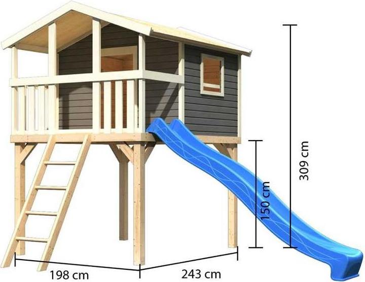 Akubi Karibu Stelzenhaus Benjamin Fichte terragrau inkl. Sandkasten und Rutsche 3m grn