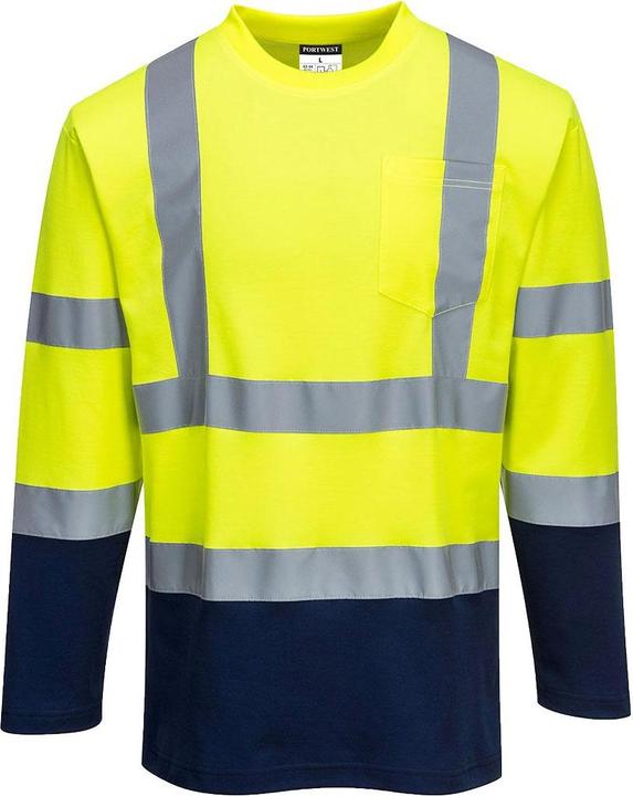 Actual product image Portwest Mens Contrast Cotton High-Vis Comfort Long-Sleeved T-Shirt (M)