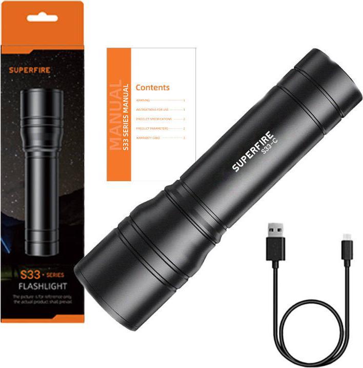 Actual product image Superfire Flashlight S33-C, 210lm, USB (13.20 cm)