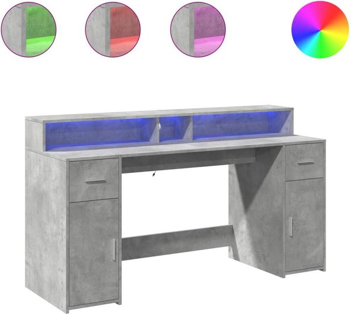 Image du produit VidaXL Bureau à LED Table d'ordinateur Table de travail PC Table de bureau gris béton (160 x 55 x 91 cm)