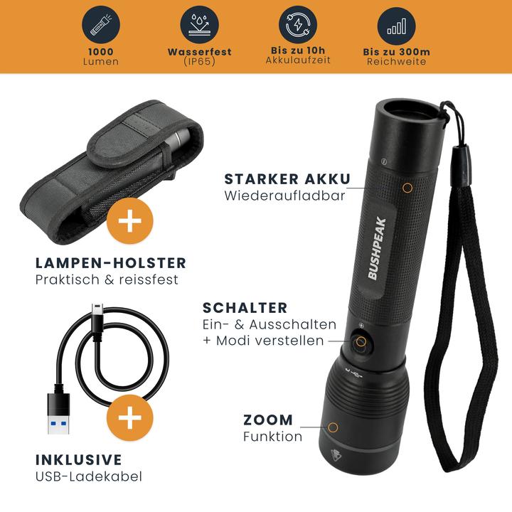 Produktbild Bushpeak Taschenlampe Scout 1000 - USB (15.50 cm)