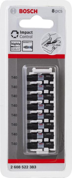 Image du produit Bosch Zubehör Pack d'embouts de vissage Torx 40 Impact Control. 8 pièces.25 mm (Six pans creux TX M40)