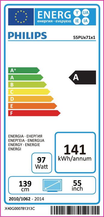 Energy Label Philips 4K Ultra Slim TV powered by Android TV™ 55PUS7181/12 (55", LED)