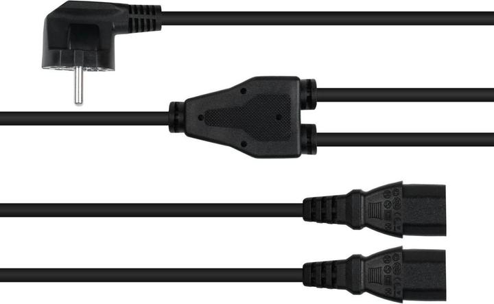 Actual product image Kabelmeister Y mains cable earthing contact plug type E+F (CEE 7/7, angled) to 2x socket C13, black (2 m)