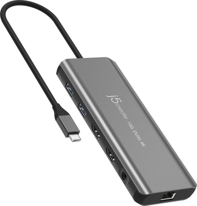 Image du produit j5Create JCD398-N, Avec fil, USB 3.2 Gen 2 (3.1 Gen 2) Type-C, 100 W, 10,100,1000 Mbit/s, Gris, Spac (2 Ports)