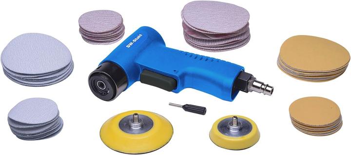 SW-Stahl S3293 Pneumatic random orbital sander set I 63-piece pneumatic tool set I 1/4 inch pressure (Eccentric grinder)