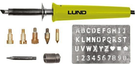 Toya LUND Brandmalkolben Set 11 teilig, 30 Watt, 400°C, incl. viele Aufsätze und Buchstaben, Brandmalerei