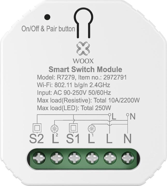 Actual product image Woox WiFi Smart Switch R7279, 230 V, 10A, 2300W White (Shutter actuator)