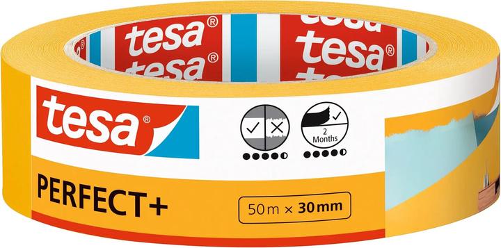 tesa Malerkrepp Perfect+, Abdeckklebeband für präzises Abkleben im Innenbereich (30 mm)