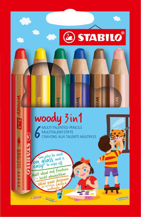 STABILO woody 3 in 1 Buntstift (Mehrfarbig, 6 x)